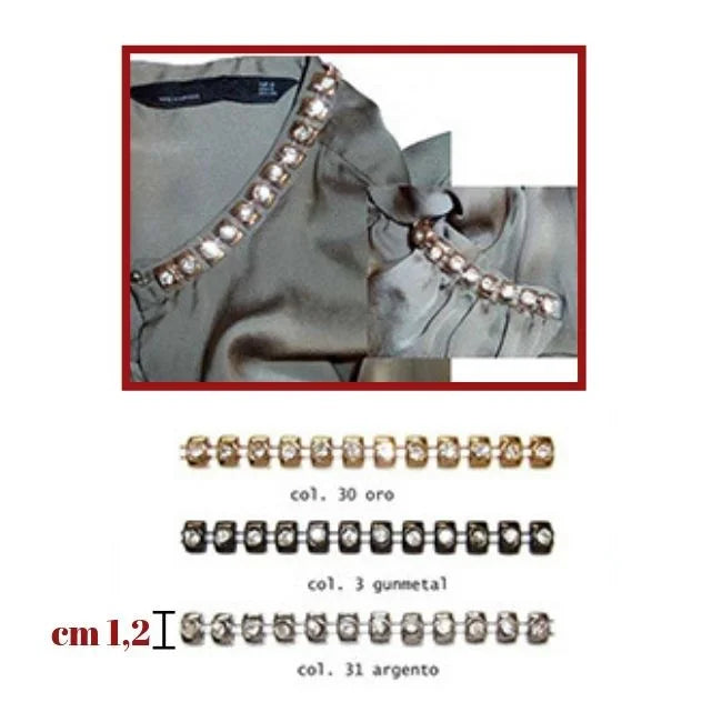 Plasticized trimmings with rhinestones h 12 mm - CH637 - 4.5 meters
