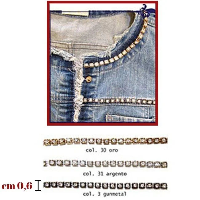 Plasticized trimmings with rhinestones h 6 mm item CH592 4.5 meters