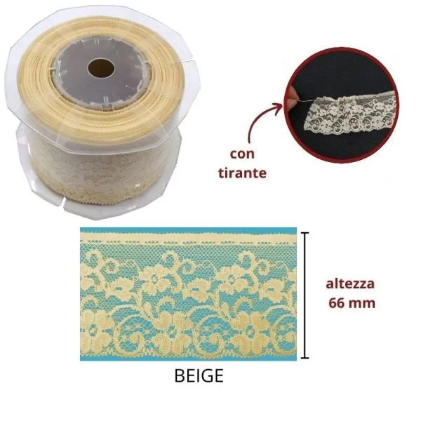 Nylon lace H 6.6 cm with puller item P63830 15 metres