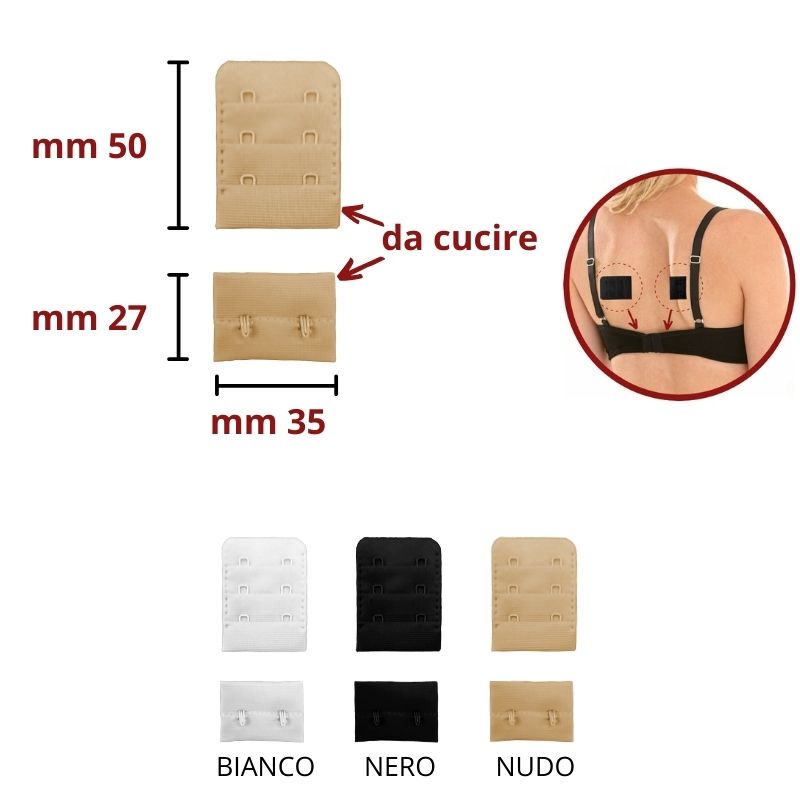 Prolunga reggiseno da cucire a 2 ganci h mm 35 articolo 3520/2
pezzi 6