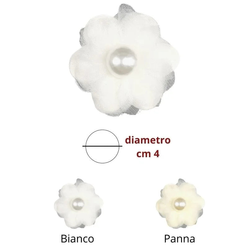 Cotton and organza flower sew-on application with pearl