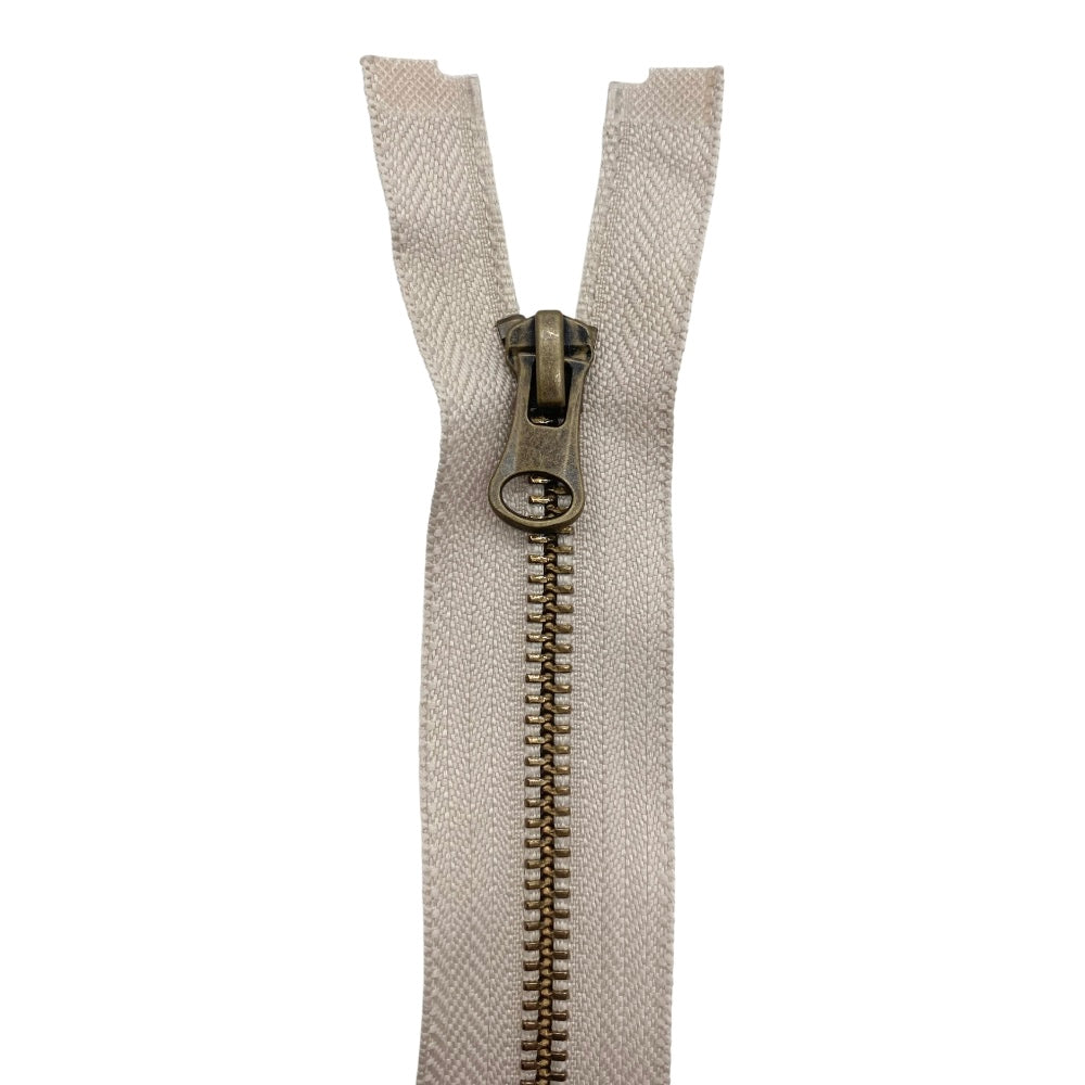 Old brass metal zipper 85 cm combi (2 sliders) 5 mm divisible chain