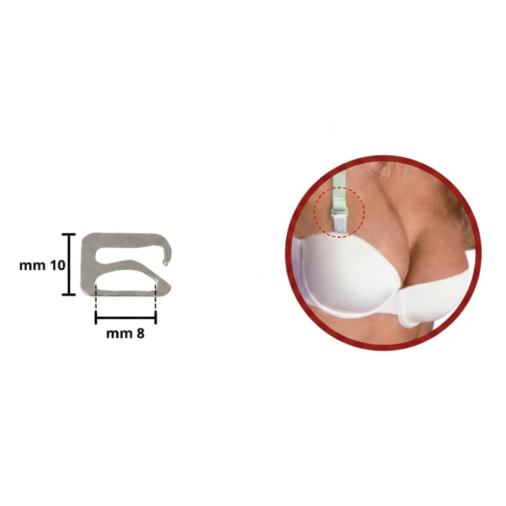 Metal hook for bra strap, pitch 8 mm, item 16608, 16 pieces