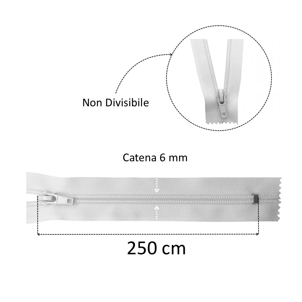 Cerniera lampo non divisibile 250 cm catena 6 mm spirale