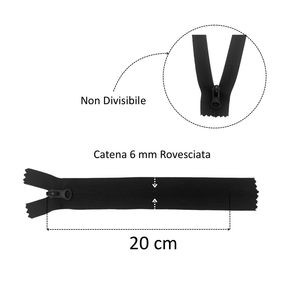 20cm reverse zipper, 6mm chain