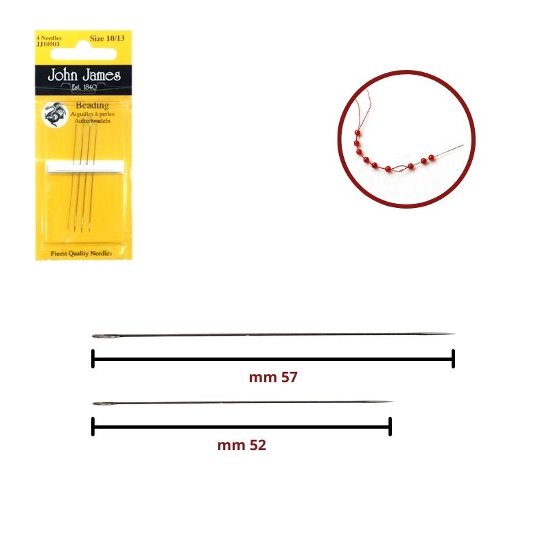 John James hand needles for threading beads, assorted sizes, 4 pieces