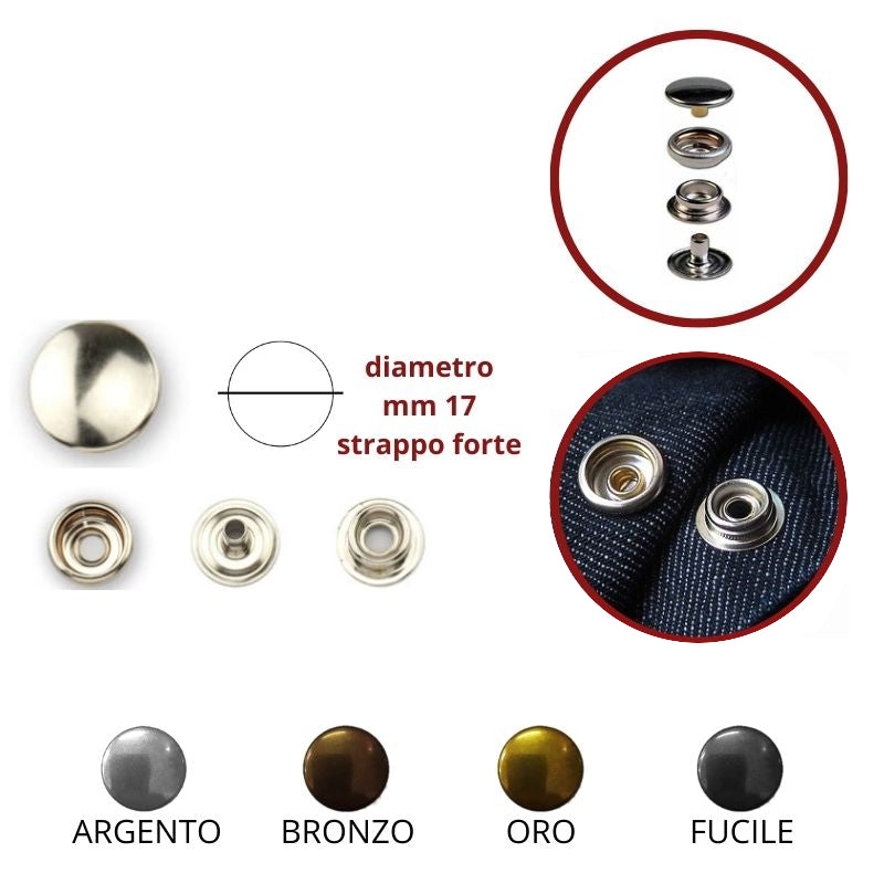 Brass snap fasteners size 17 (4 PCS) strong tear 50 pieces per component