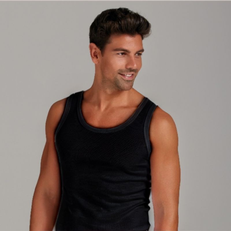 Canotta uomo spalla larga 100% cotone articolo 1008 / Nero