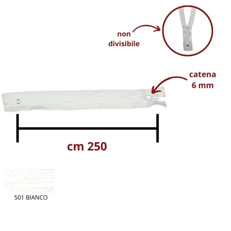 Cerniera lampo non divisibile 250 cm catena 6 mm spirale