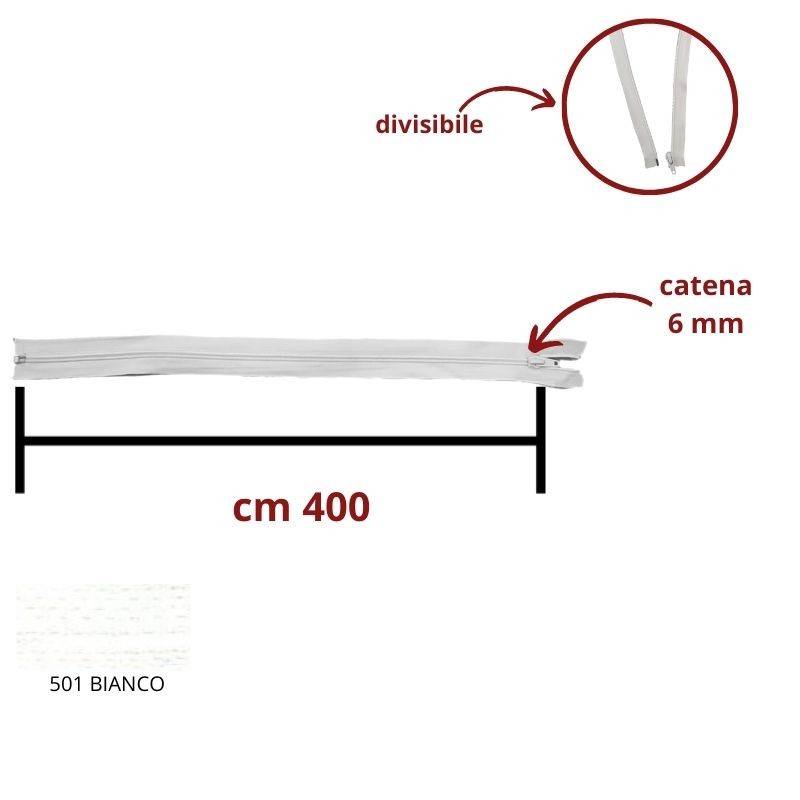 Cerniera lampo spirale catena 6 mm divisibile cm 400 articolo 1185/5/400