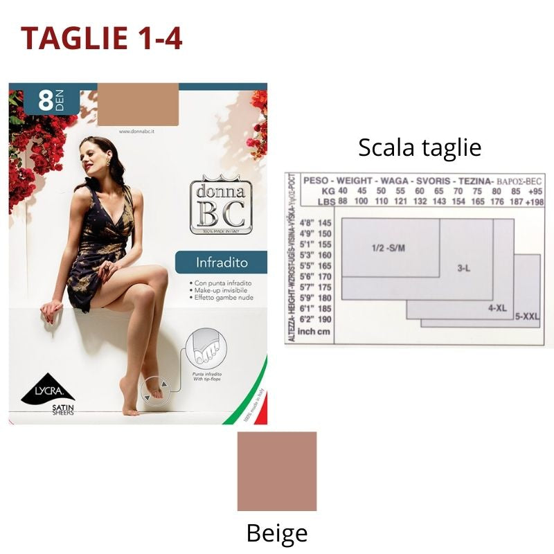 Collant setificato 8 den (TG 1-4) punta infradito Donna Bc paia 6