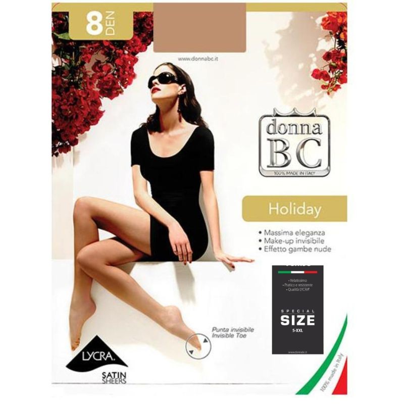 Collant setificato 8 den (TG 5 xxl) punta nuda Donna Bc articolo Holiday paia 6
