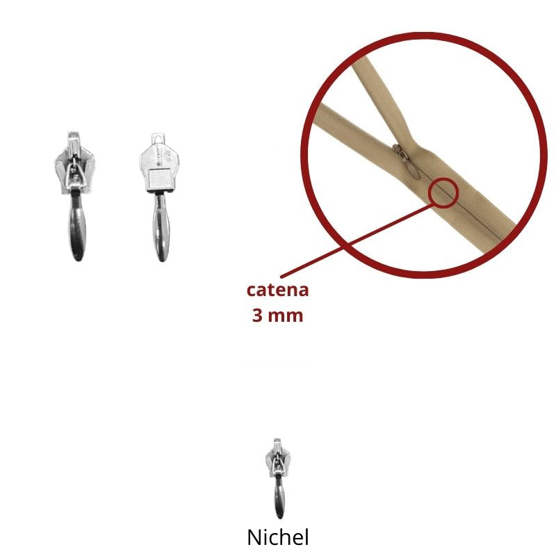Cursore per zip catena 3 mm invisibile