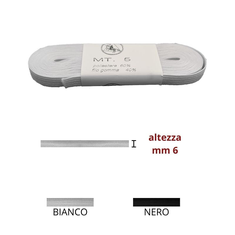Elastico treccia h mm 6 articolo N 10 metri 5