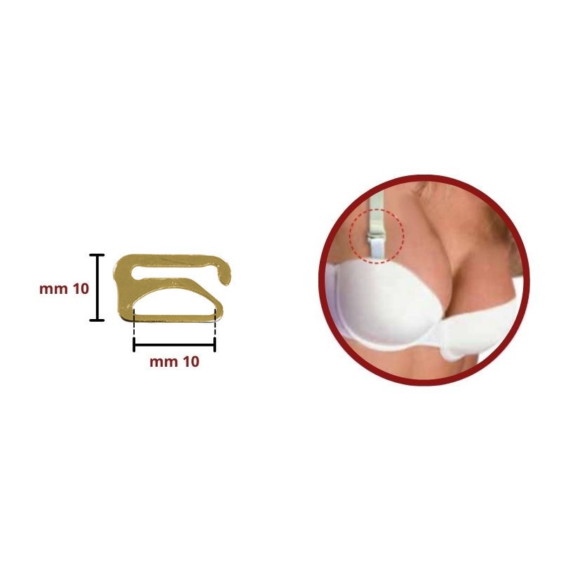 Metal hook for bra strap, pitch 10 mm, item 16609 (gold), 12 pieces
