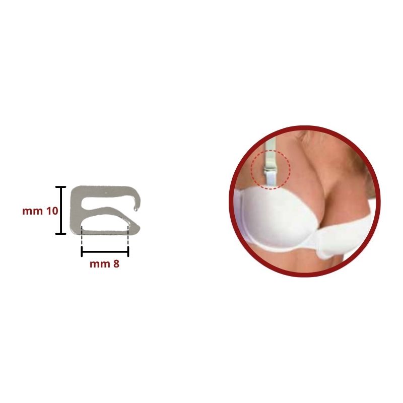 Metal hook for bra strap, pitch 8 mm, item 16608, 16 pieces