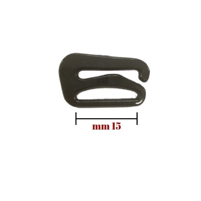 Plastic hook for bra strap, pitch 15 mm, 25 pieces