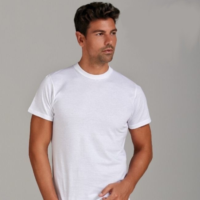 Men's crew neck half-sleeve 100% cotton shirt, item 1010/ White