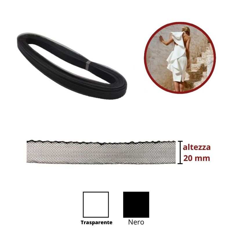 Nastro rete crine light 100% poliestere h mm 20 articolo 3004/4 metri 27