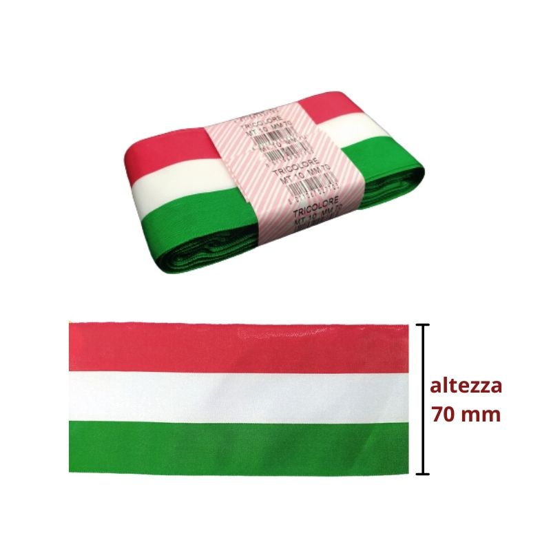 Nastro tricolore poliestere 100% h mm 70 da 10 MT articolo 27/20 metri 10