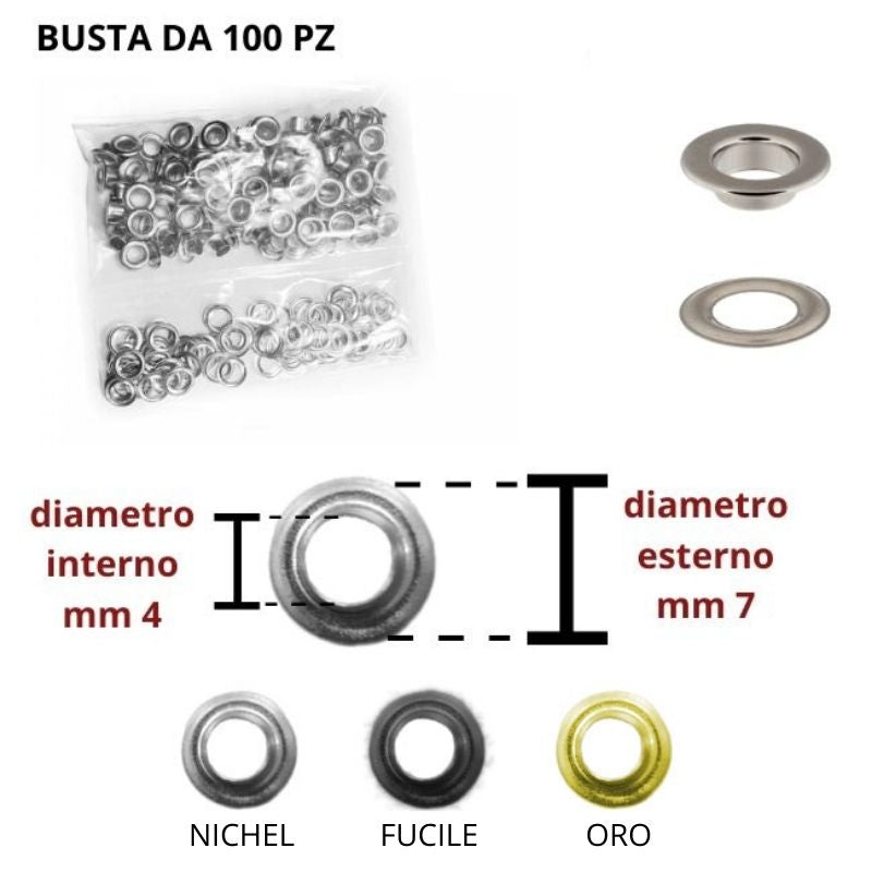 Occhielli in ottone ø mm 4 articolo 1054 pezzi 100