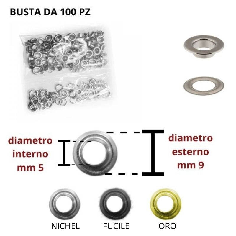 Occhielli in ottone ø mm 5 articolo 1351 pezzi 100