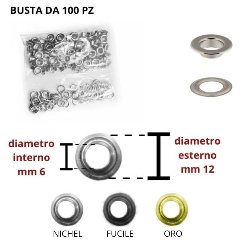 Occhielli in ottone ø mm 6 articolo 1450 pezzi 100