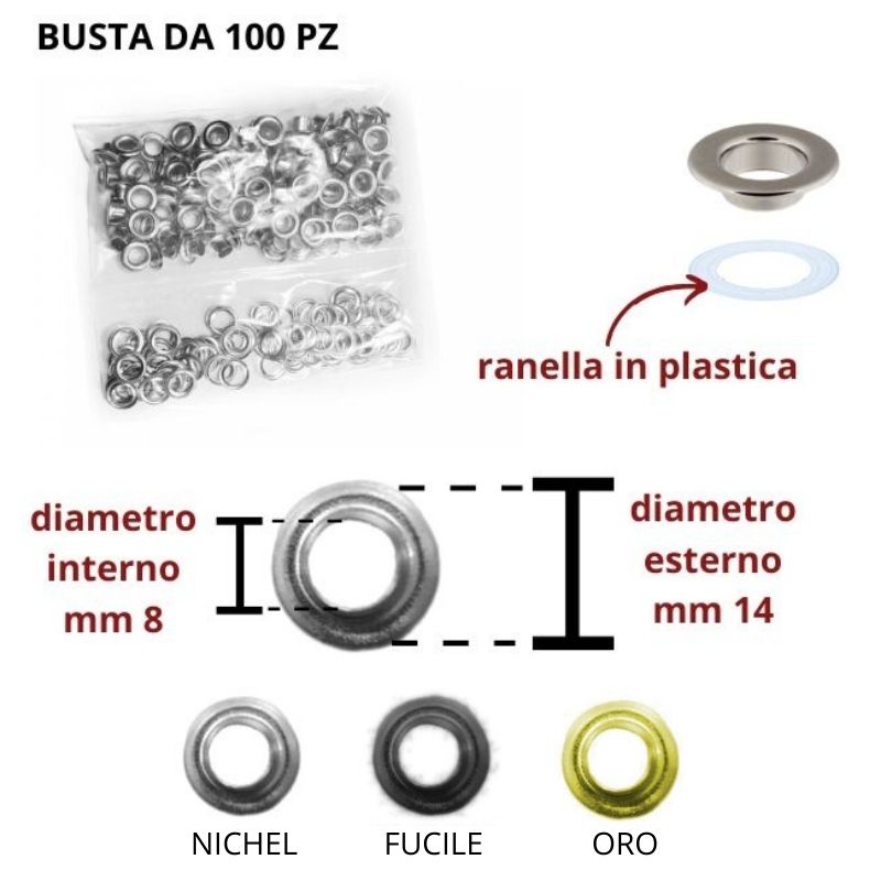 Occhielli in ottone ø mm 8 artivolo VL 30 pezzi 100