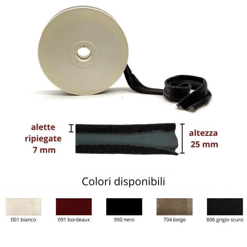 Sbieco velluto liscio h mm 25/7/7 articolo Roma 11 metri 10