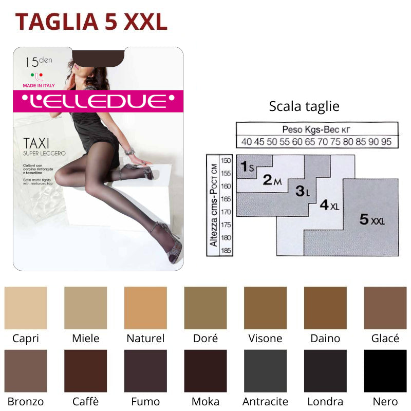 Taxi 15 den (TG 5 XXL) collant setificato Elledue paia 6