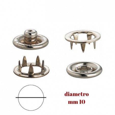 BOTTONI A PRESSIONE MM 10 OTTONE TESTA INVISIBILE TIPO TUTE PER