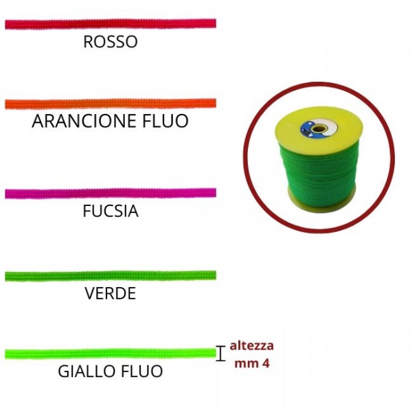 ELASTICO COLORATO ALTEZZA MM 4 PEZZA DA 10 METRI 81% POLIESTERE