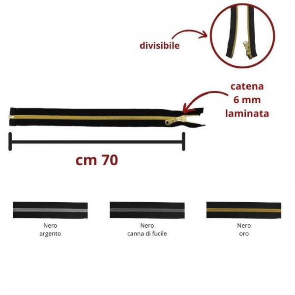 CHIUSURA LAMINATA 70 CM SPIRALE DIVISIBILE CATENA 6