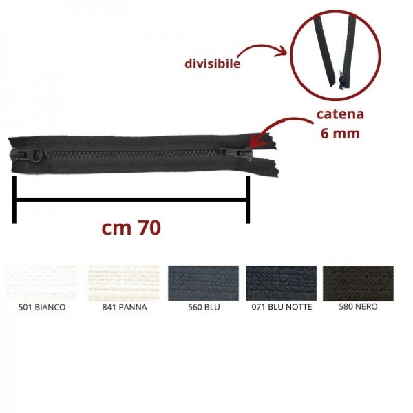 CHIUSURA COMBI (2 CURSORI) 70 CM CARRARMATO CATENA 6 DIVISIBILE