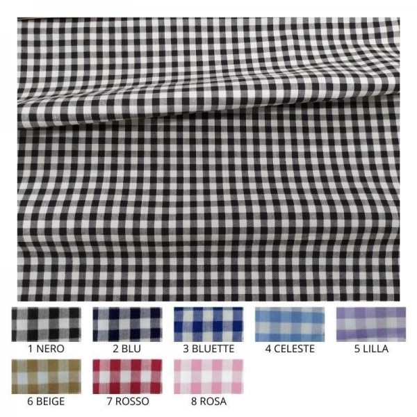 Tessuto policotone tinto in filo a quadretti piccoli articolo