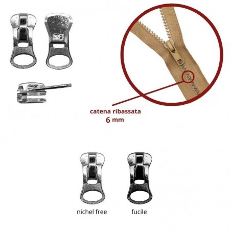 Cursore per zip catena 6 mm carro dente ribassato