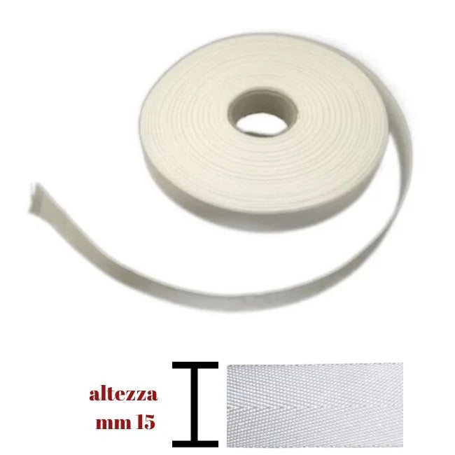 Fettuccia spigata cotone 100% h mm 15 articolo 530/15 metri 20