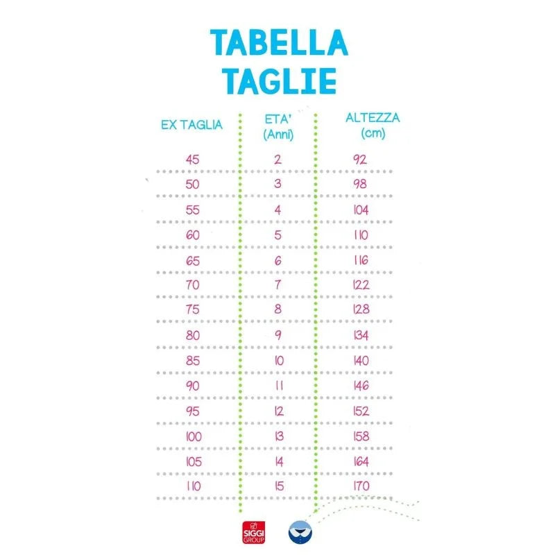 Tabella taglie e colori