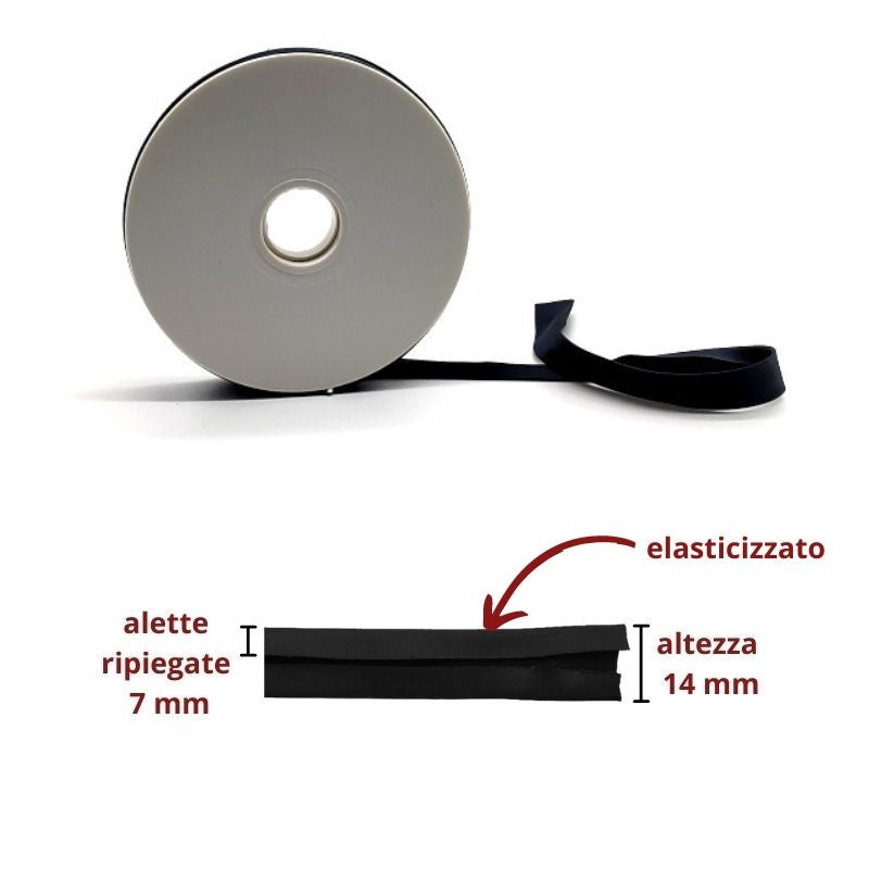 Stretch satin bias tape h 14/7/7 mm
 20 meters