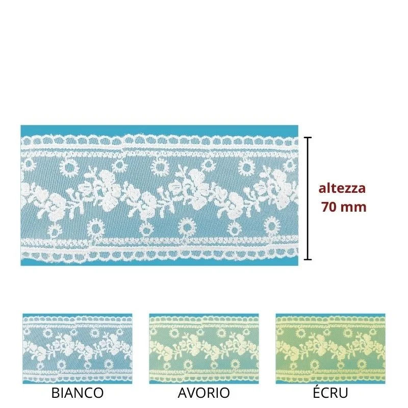 Tulle lace trim 100% polyester h 7 cm item 8TB0768A 10 meters