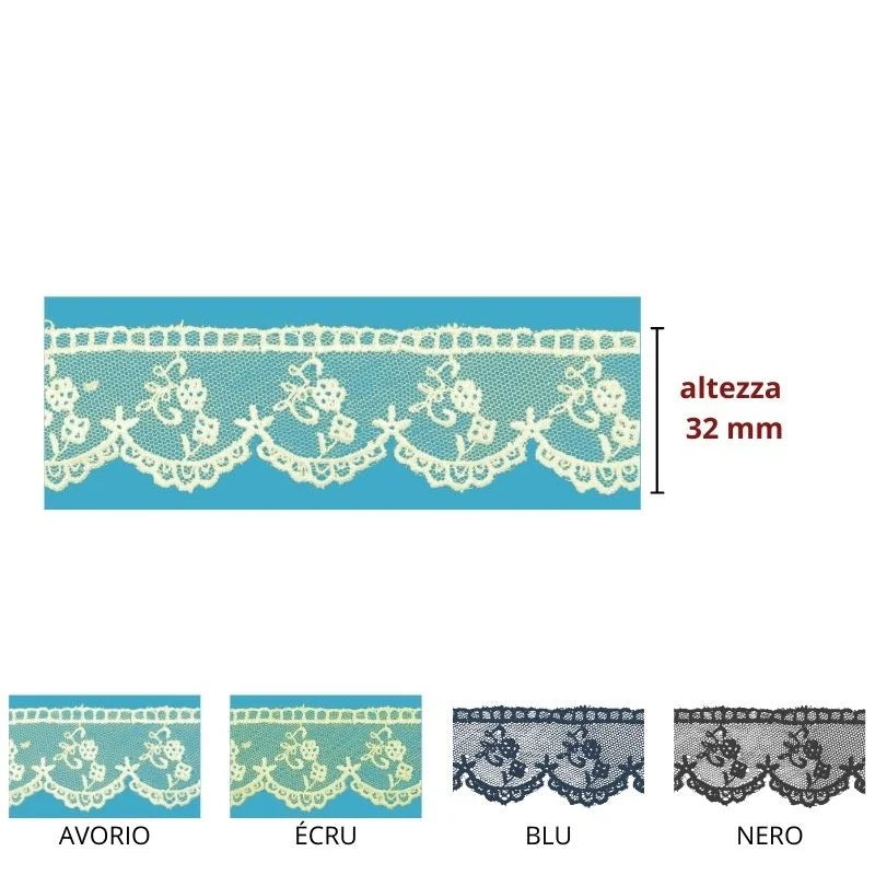 100% polyester tulle lace h 3.2 cm item 60050 10 meters