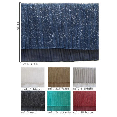 Pleated organza and lurex fashion trimmings, 13 cm high, art. 1869, 9 metres