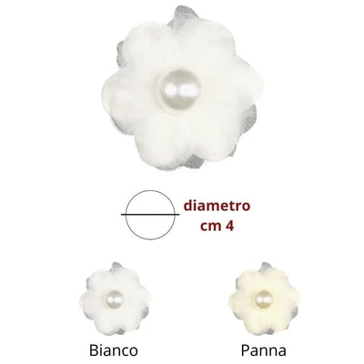 Cotton and organza flower sew-on application with pearl