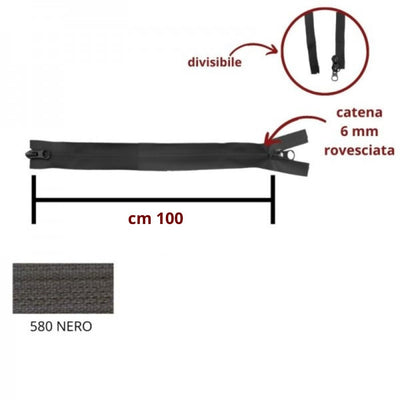 Cerniera lampo rovesciata spalmata divisibile combi (2 cursori) cm 100 catena 6 mm