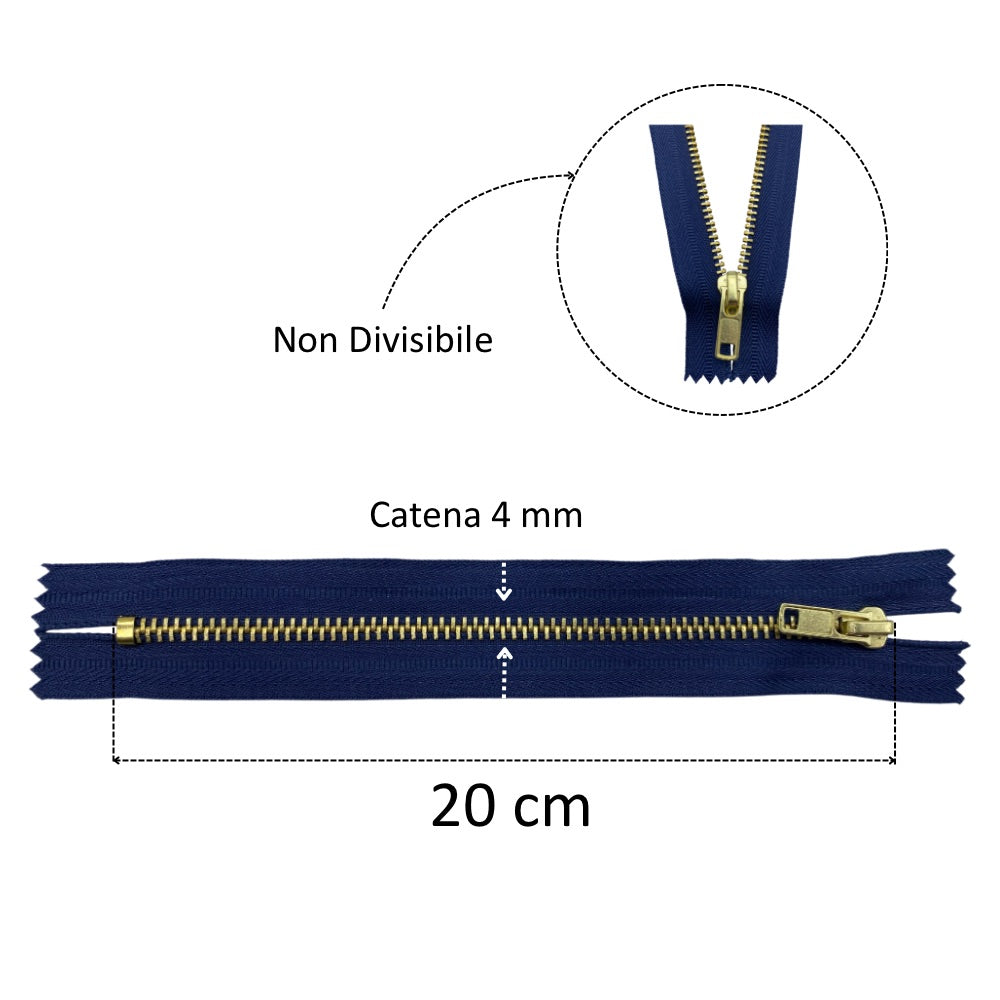 Cerniera lampo per jeans 20 cm ottone catena 4 mm articolo 1183/1/20