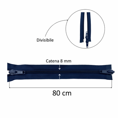 Thick spiral zip combi (2 sliders) 80 cm chain 8 mm divisible 1185/10/80