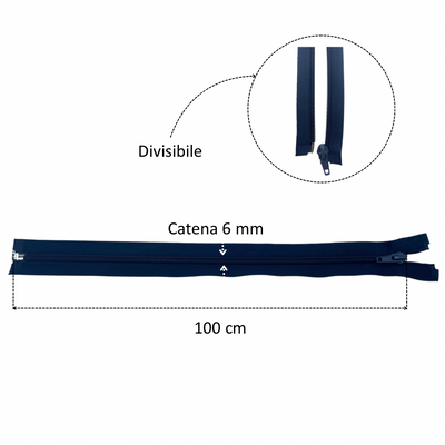 Spiral chain zipper 6 mm divisible 100 cm item 1185/5/100