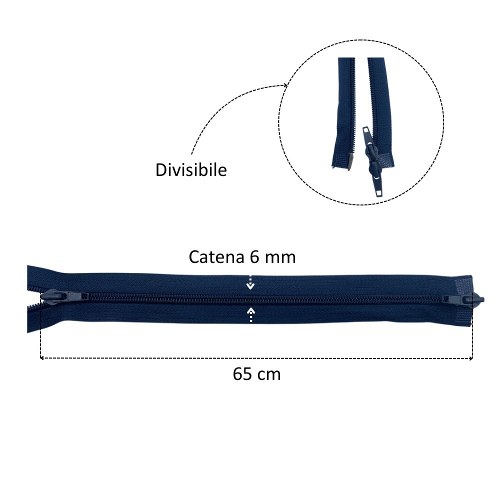 Combi zipper (2 sliders) 65 cm divisible chain 6 mm spiral article 1185/9/65