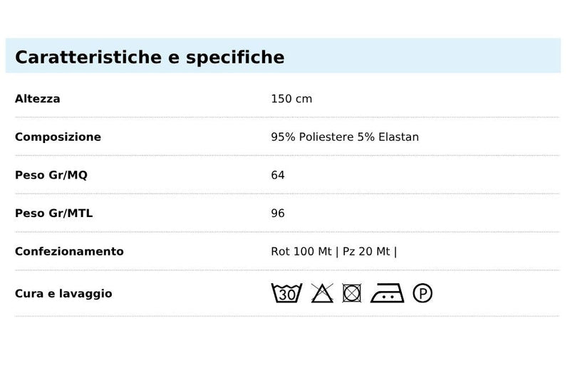 Tabella taglie e colori