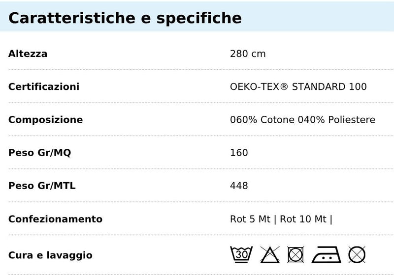 Tabella taglie e colori
